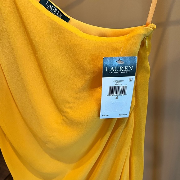 LAUREN RALPH LAUREN One Shoulder Embellished Chiffon Dress in Marigold, NWT Sz 4 - Picture 3 of 9